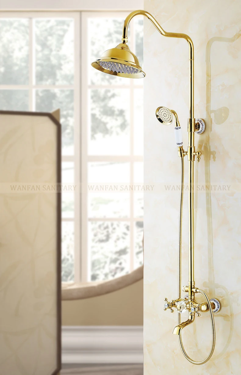 Смесители для душа роскошный душевой смеситель набор дуральная ручка настенный Золотой смеситель для ванной комнаты с выдвижной стойкой кран для ванны