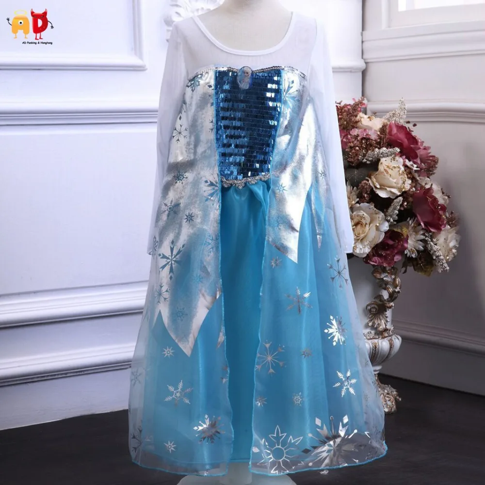 AD Elsa Princess Frozen Girls Dress Long to Ankle Kids Clothes Children Costume Clothing Girls Party Pageant dresses