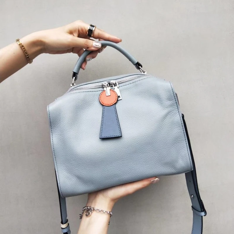 Mulheres de Couro Bolsas para Meninas Novas Genuíno Boston Bolsa Europa Estilo Simples Moda Tendência Ombro Tote 2019