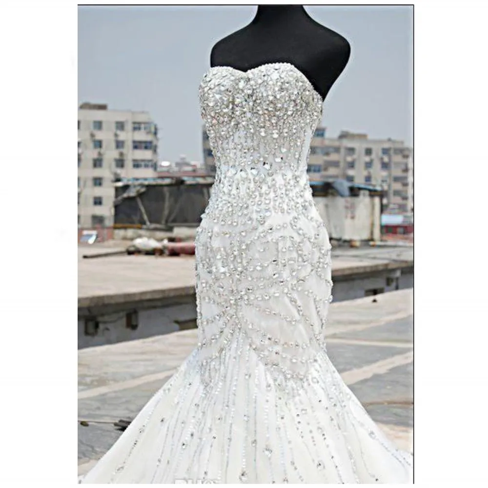 Luxury Bling Bling Wedding Dresses Mermaid Sweetheart Tulle