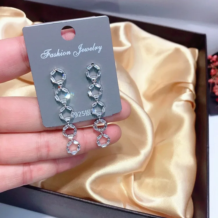 circles cubic zircon earring 925 silver post Hypoallergenic fadeless alloy fashion jewelry dangle earrings for women girl gift