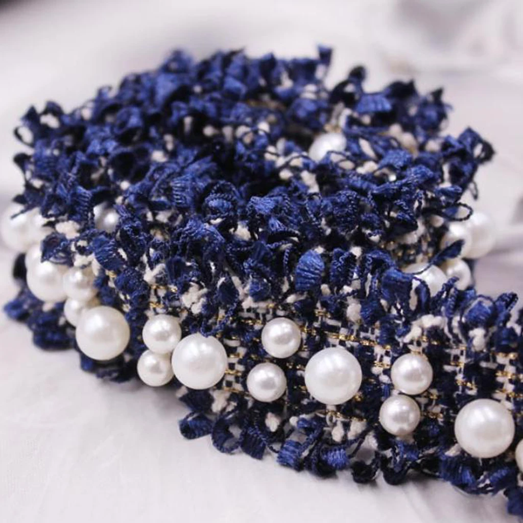 3pcs/1 Yards Handmade Pearl Beaded Embroidery Ribbon Lace Trim Embellishment for Wedding Party Christmas 3/4.5cm