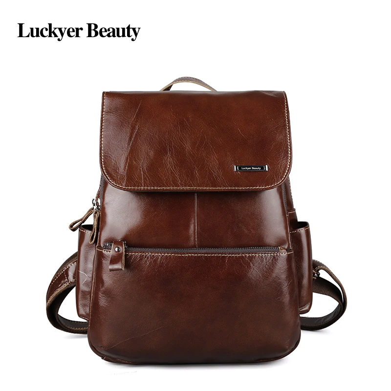 

LUCKYER BEAUTY Brand Women Backpack School Bags Crazy Horse Leather Rucksack for Teenager Fashion Casual Ladies Travel Bag