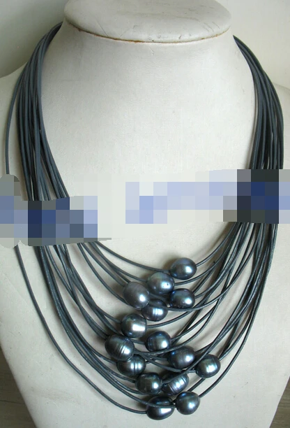 

ddh003731 17-24" 15rows freshwater pearl black egg necklace