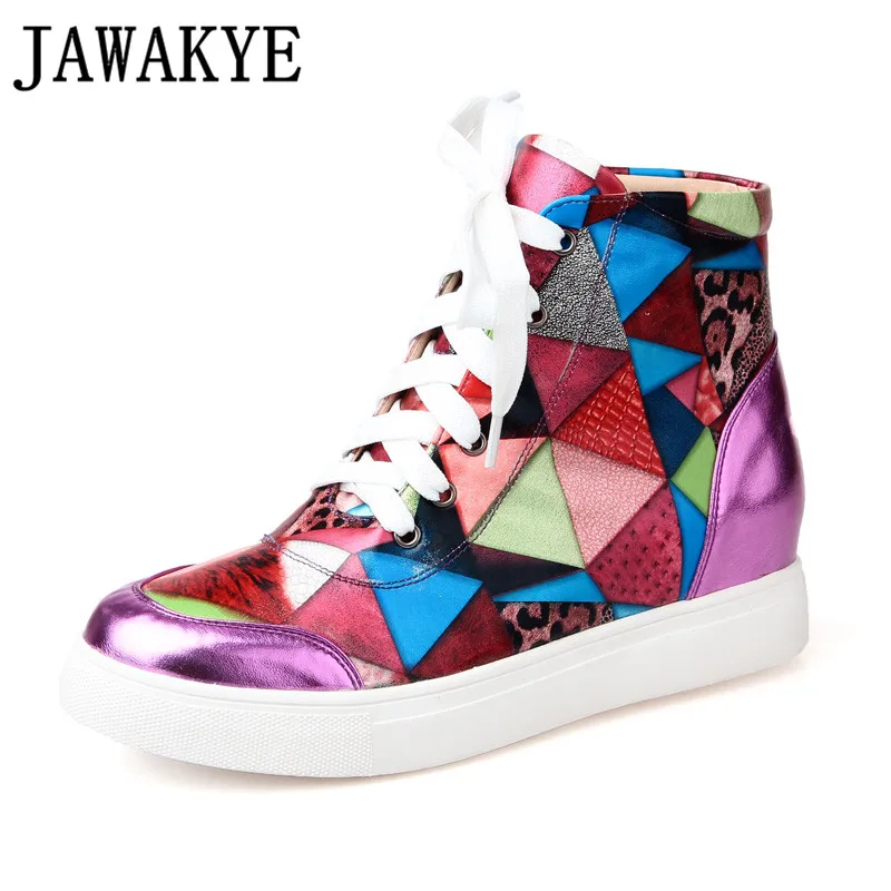 

Autumn winter casual shoes Woman Trainers creeper patchwork ankle boots platform wedge heel sneakers low top tenis feminino