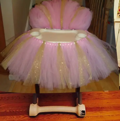 Tutu Tulle Table Skirts Baby Shower Decoration for High Chair Home Textiles Party Supplies Pink Blue Event Party Supplies - Цвет: pink and gold