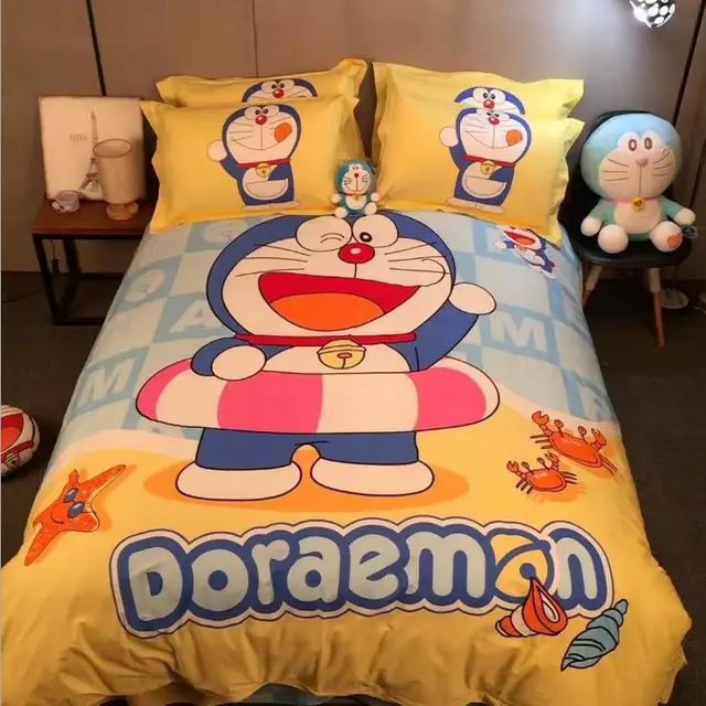 Doraemon Bedding Set 4 pcs 100 Cotton Kids Duvet Cover Double Bed