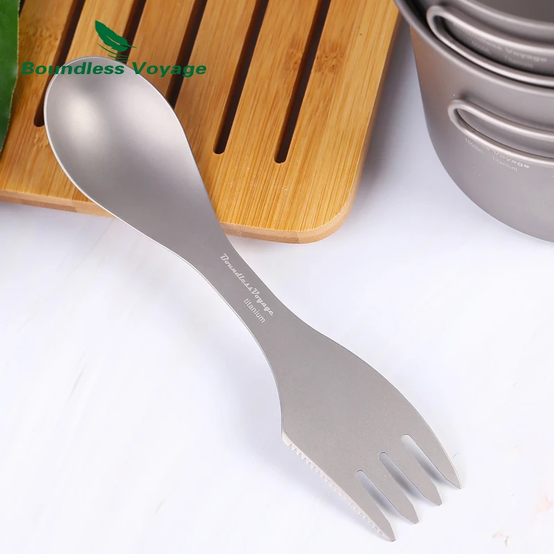 Boundless Voyage Titanium 3 en 1 cuchara tenedor cuchillo que acampa al aire libre viajes multifuncional utensilios ultraligero picnic Spork Ti1515B Boundless Voyage Titanium 3 en 1 cuchara tenedor cuchillo que acampa al aire libre viajes multifuncional utensilios ultraligero picnic Spork Ti1515B