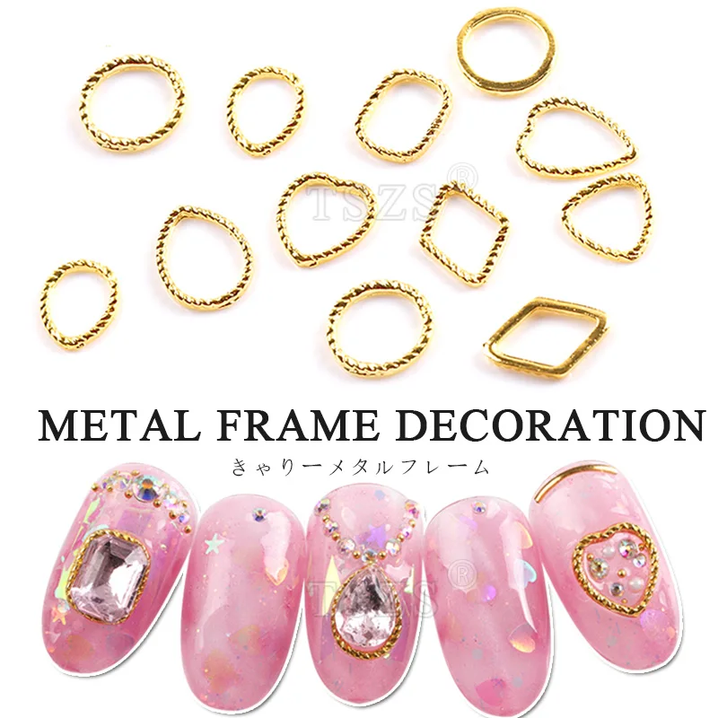 

25pcs /lot 3D DIY Hollow Metal Frame Nail Art Decorations Gold Rivet Manicure Round Heart Oval