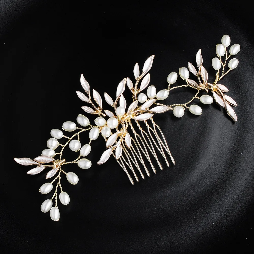 Gold Color Leaf Handmade Hair Combs Hair Jewelry  (4)