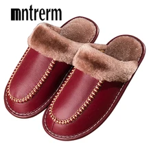 Mntrerm/мужские тапочки; Сезон Зима; натуральная кожа; толстая плюшевая домашняя обувь; нескользящие термальные тапочки; Новинка года; Лидер продаж