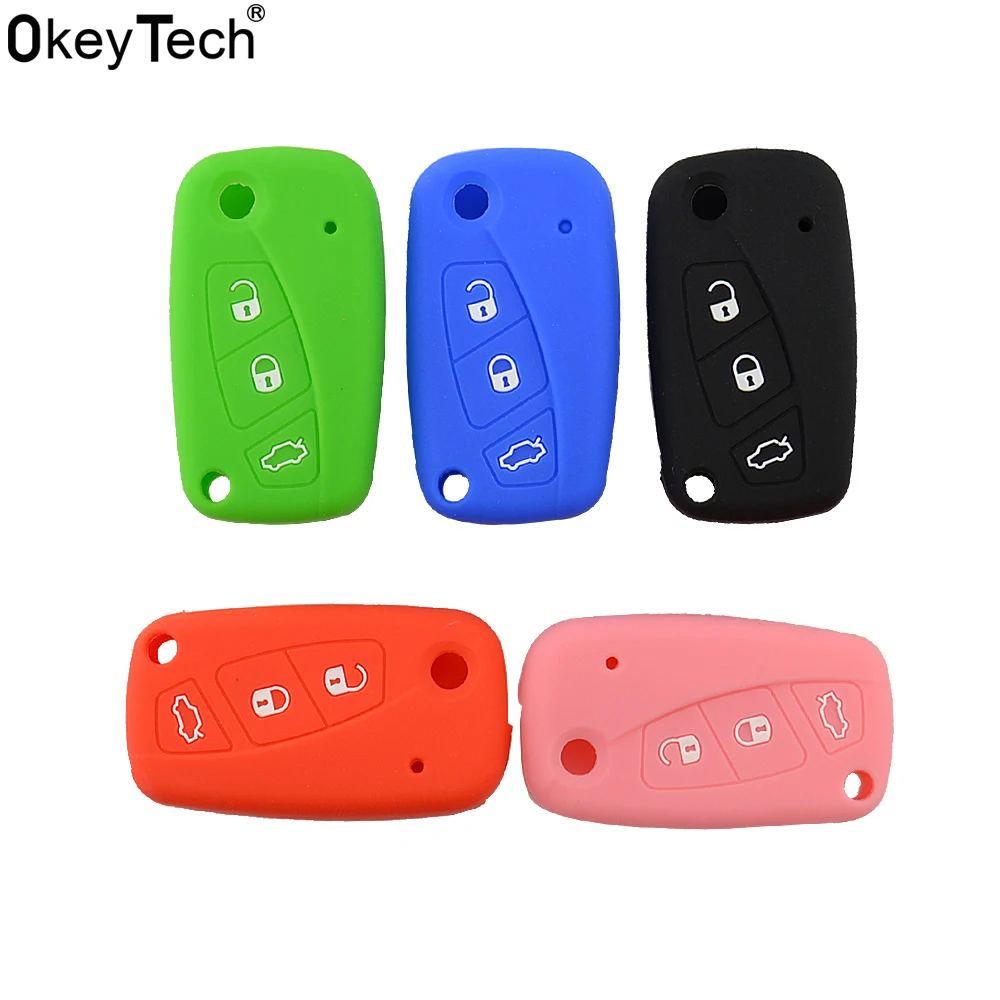 OkeyTech 3 button new styling Silicone car key case cover for FIAT Panda Stilo Punto Doblo Grande Bravo 500 Ducato Colorful hold |