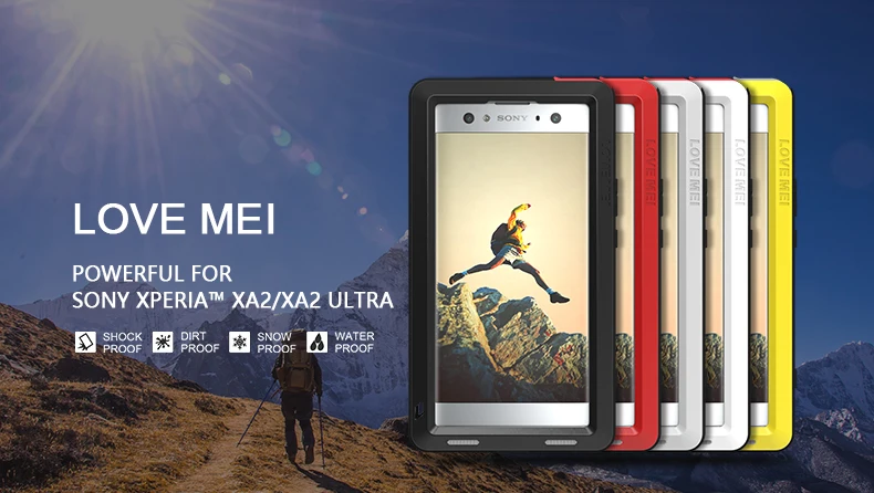 Love Mei Armor Cover Waterproof Case for Sony Xperia 10 Plus 1 XA1 XA2 XZ1 XZ2 Z4 Z5 Premium Shell Water/Dirt/Shock/Rain Proof