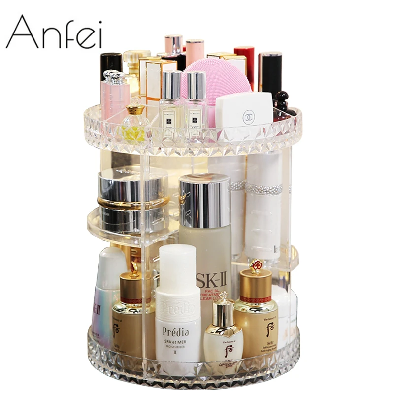 

ANFEI Rotating Small Acrylic Cosmetic Organizer Clear Plastic Storage Bath Bathroom Rack Shelf for Makeup Holder C5011