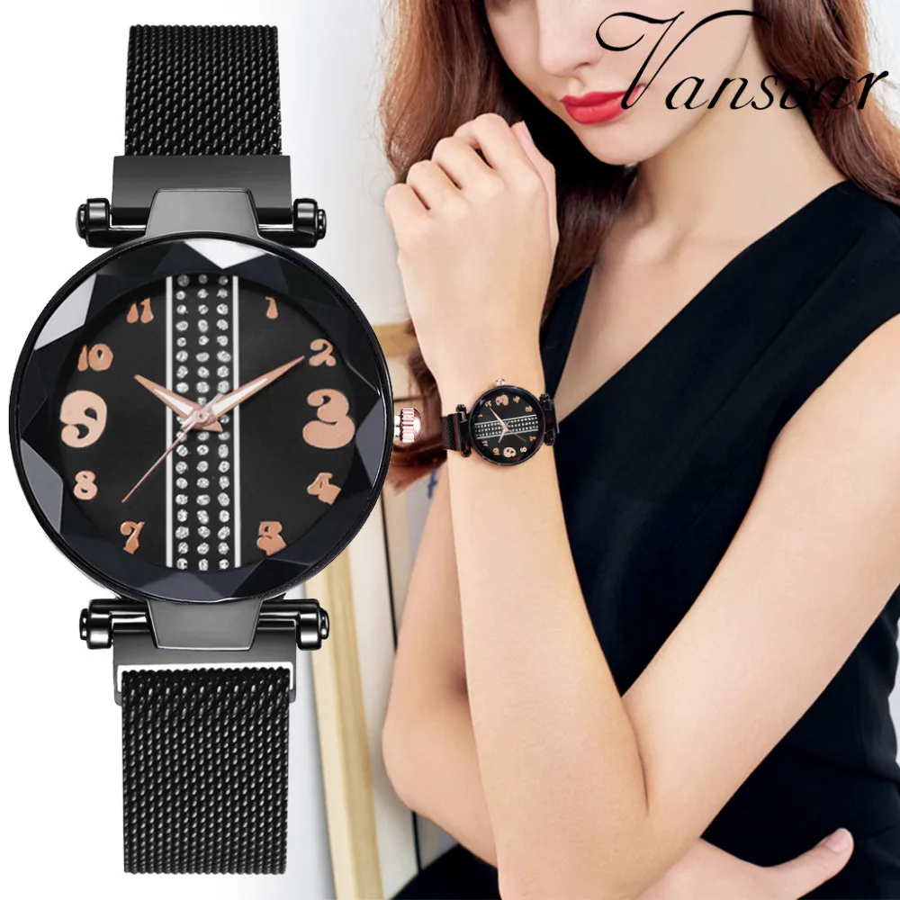

Luxury Quartz Watches Fashion Women Wrist Watch Magnet Buckle Mosaic Diamond Watch Mesh Belt Ladies Wristwatches reloj hombre