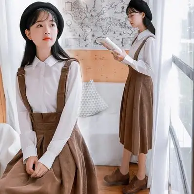 Модные корейские повседневные платья без рукавов коричневого и темно-синего цвета для девочек, женские вельветовые осенние платья-майки на подтяжках, горячая Распродажа D7N007A - Цвет: Brown