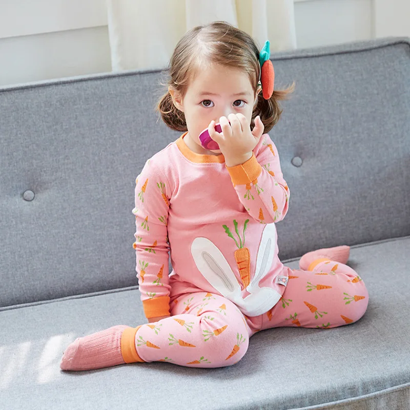 

Spring Autumn cotton baby home clothes girls pajama 2 pcs set kids sleepwear children nightwear carrot rabbit cat 2 to 7 yrs
