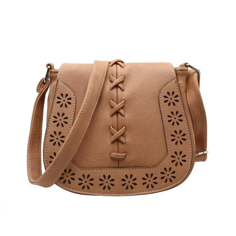 Vintage Women Messenger Bags Hollow Out Leather Saddle Women's Handbag