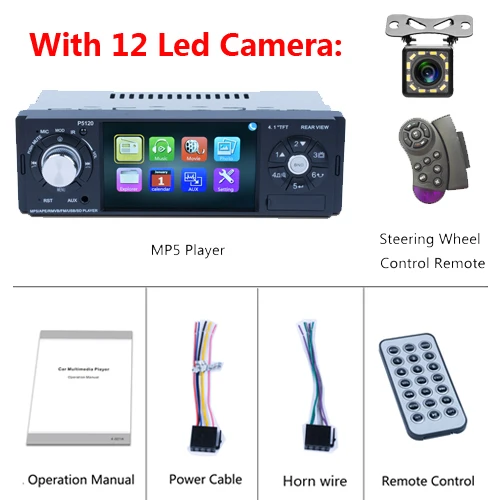 AMPrime 1Din Авторадио 4," Автомобильный Радио Bluetooth мультимедийный плеер 1 din автомобильный аудио стерео SD/MP5/USB/AUX с камерой заднего вида - Цвет: With 12 Led Camera