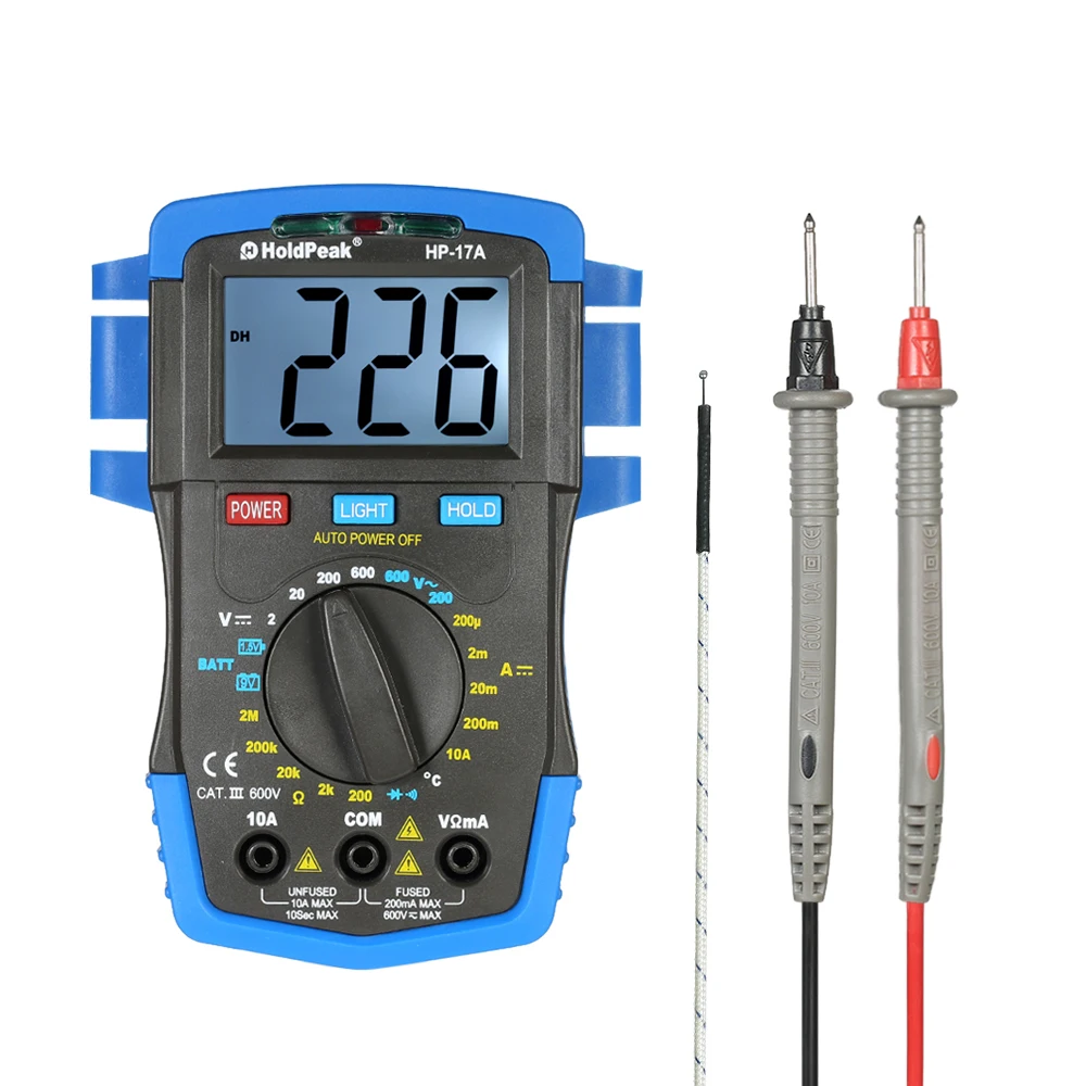 

HoldPeak Backlight LCD Display Digital Multimeter DC/AC Voltage Current Meter Resistance Temperature Battery Test