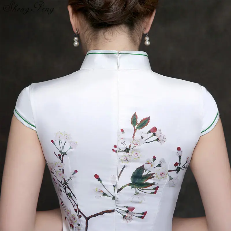 Длинное платье Ципао традиционное китайское платье из искусственного шелка платье Ципао Восточное китайское платье Ципао V828