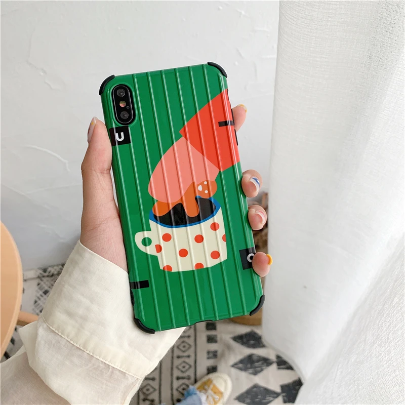 

Luggage Box Full Body Protect Case For iPhone XR Green Cookie Phone Case For iPhone X XS Max Cover Shell For iPhone 7 8 plus