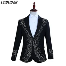 Красные, черные, кристаллы, блейзеры, пальто с вышивкой, Мужская одежда, певица, официальный костюм, ведущий сценический костюм, куртка, тонкая, модная, для выступлений