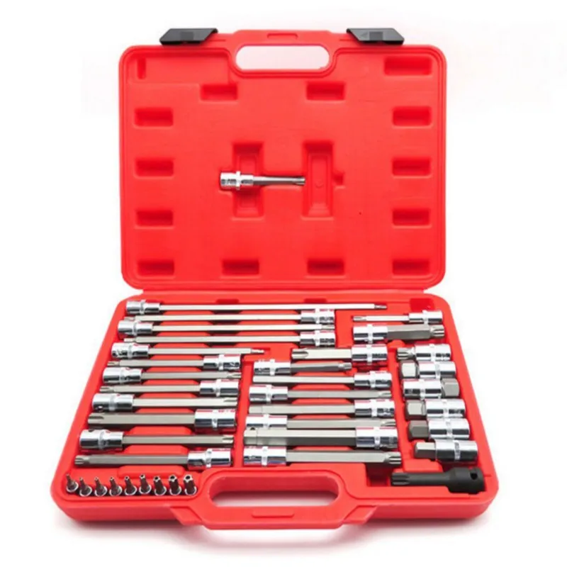 

39PC Hexagon socket Spline Bit Socket Set 12 angle First batch engine cylinder head screw ball head screwdriver 1/4" 1/2" Drive