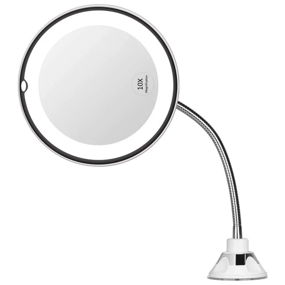

360 Rotation Flexible 10x Magnifying LED Lighted Bathroom Makeup Shaving Mirror Adjustable