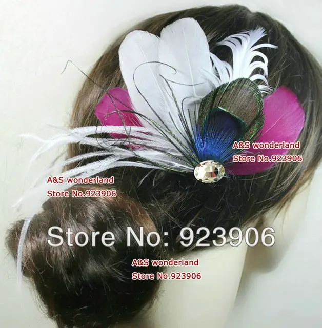 Peacock Burgundy White Feather Hair Clip Feather Bridal Hair Piece