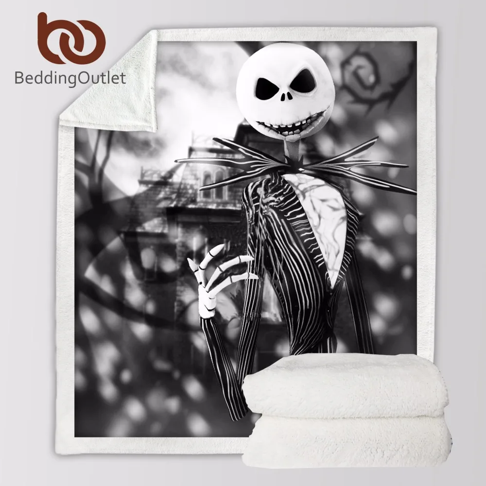 

BeddingOutlet Black and White Velvet Plush Reversible Sherpa Blanket Nightmare Before Christmas Fleece Blanket Fuzzy Microfiber