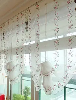 

WINLIFE Romantic Cherry Blossom Voile Curtain Rose Embroidered Sheer Curtains Adjustable Balloon Bedroom Curtains