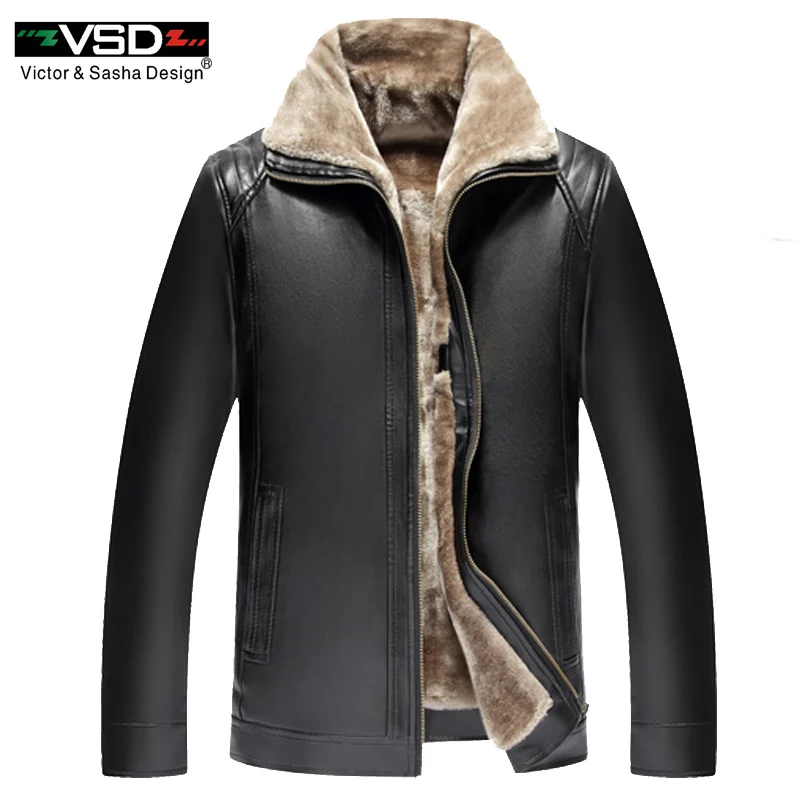 

VSD 2018 Winter Business Casual Leather Jacket Men Thick Liner PU Suede faux fur collar Male leather jackets coats Outerwear B01