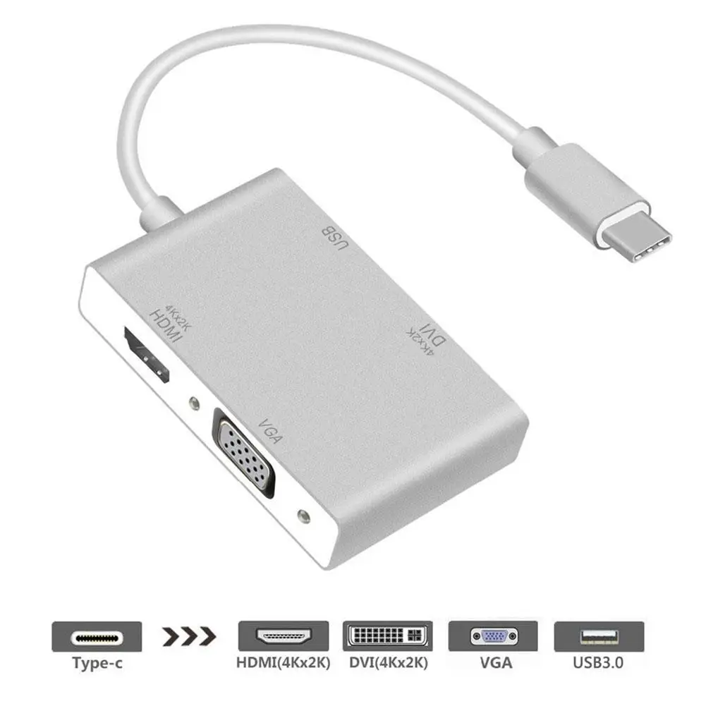 

New Mini 4 in1 Multi-function Type-C To HDMI VGA DVI USB3.0 video Converter male to Female Adapter for Apple Macbook Projector