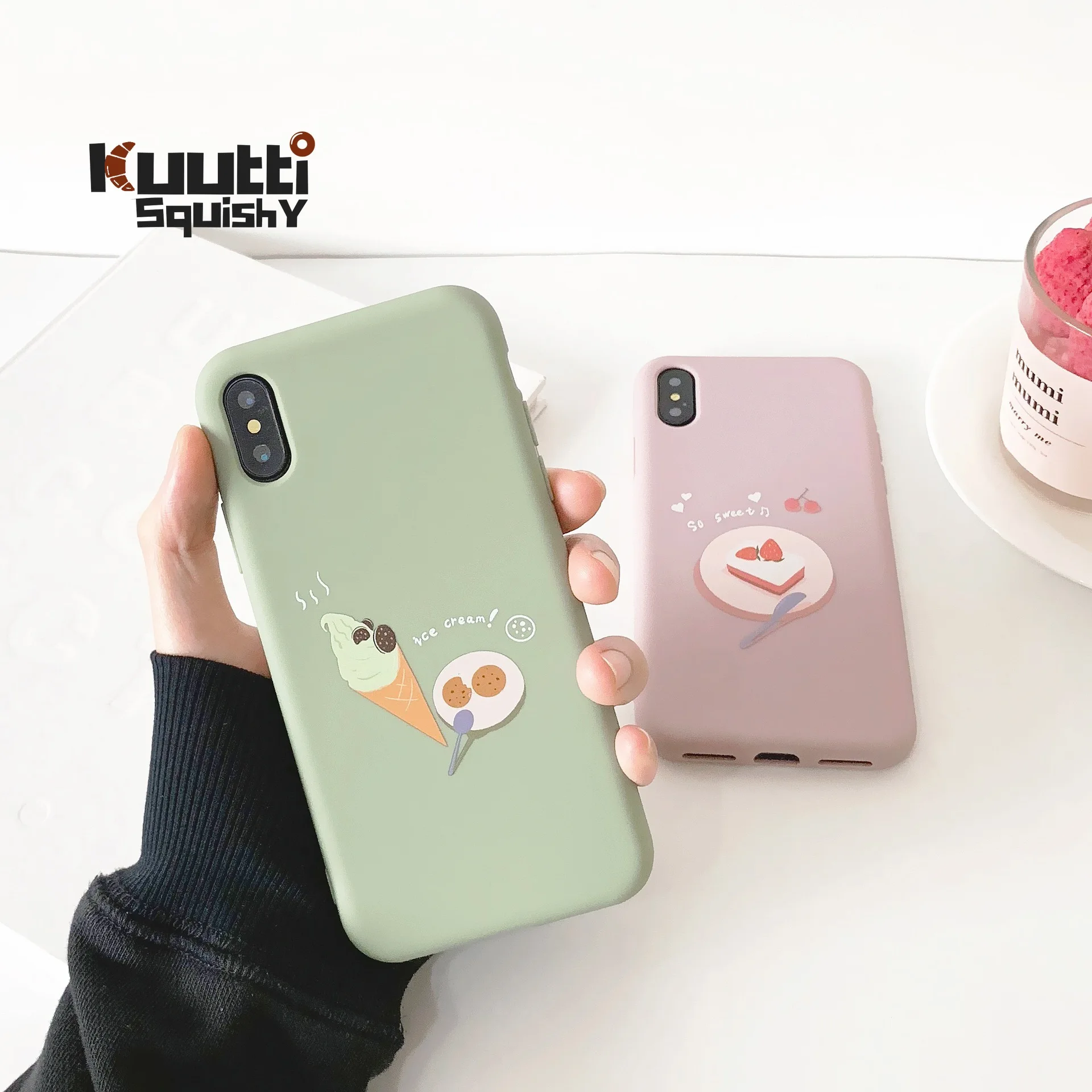 

Kuutti Squishy Cute Pink Green Desert Cake Icecream Soft TPU Phone Cases for iPhone 6 6s 7 8 Plus X XR XS Max Couple Phone Cover