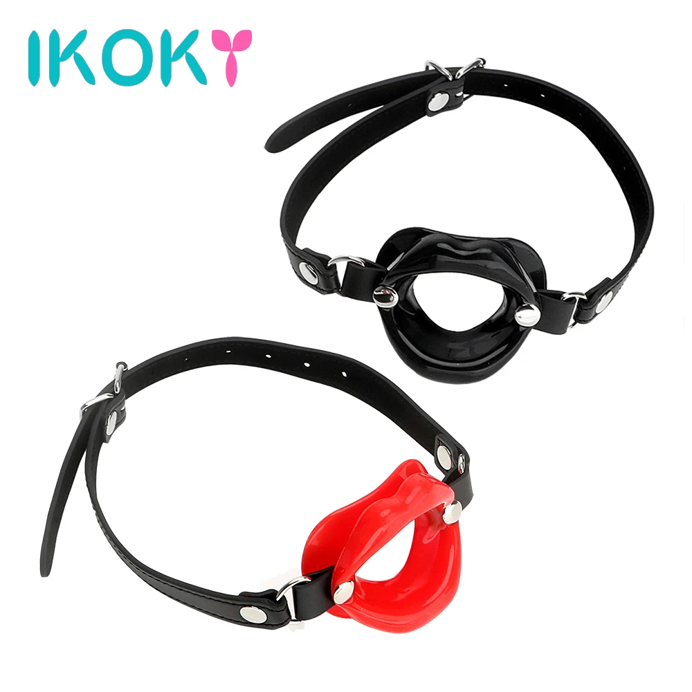 Sex Toys IKOKY Sex Toys For Couples SM Bondage Open Mouth Gag O Ring Oral Fixation Rubber Lips Adult Product Fetish Restraints Leather