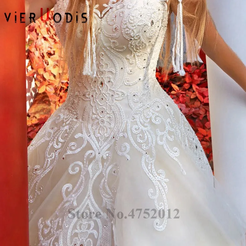 Бальное платье с бусинами и складками со стразами для невесты vestidos De Novia 2019 Новое поступление кружевное свадебное платье без рукавов с