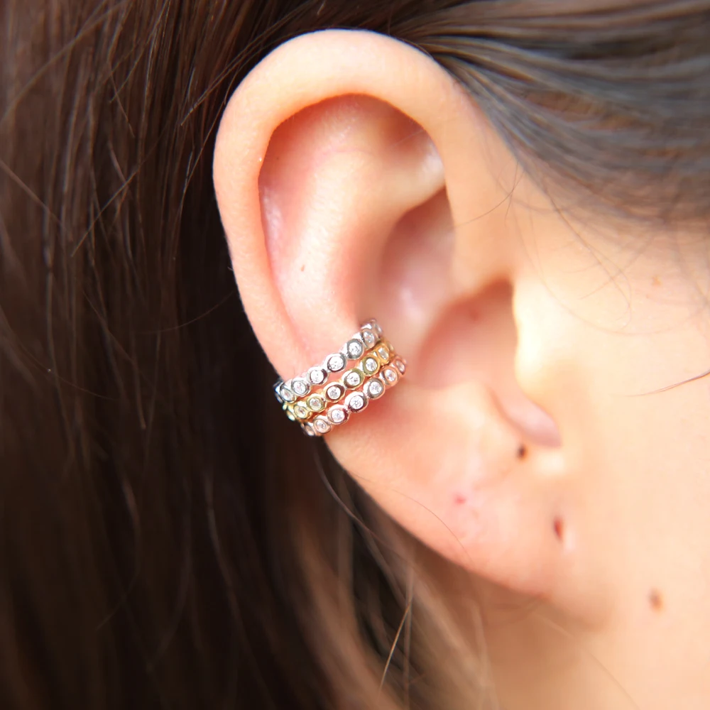 2017 Real New Plant Trendy Earings Aretes Bezel Cubic Zirconia Cz Circle Cuff Sparking 925 Silver No Pierced Ear Earring (7)