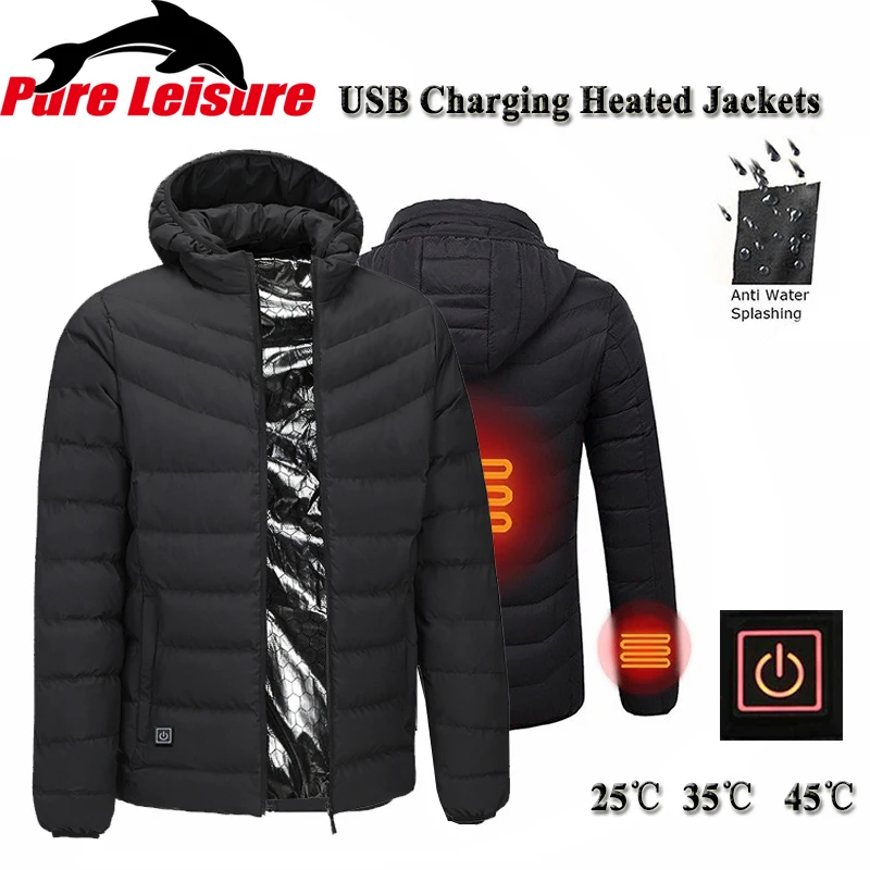 

PureLeisure Winter USB Charging Heated Fishing Jackets Men Warm Heating Jackets Smart Thermostat Sports Hunting Skiing Coats