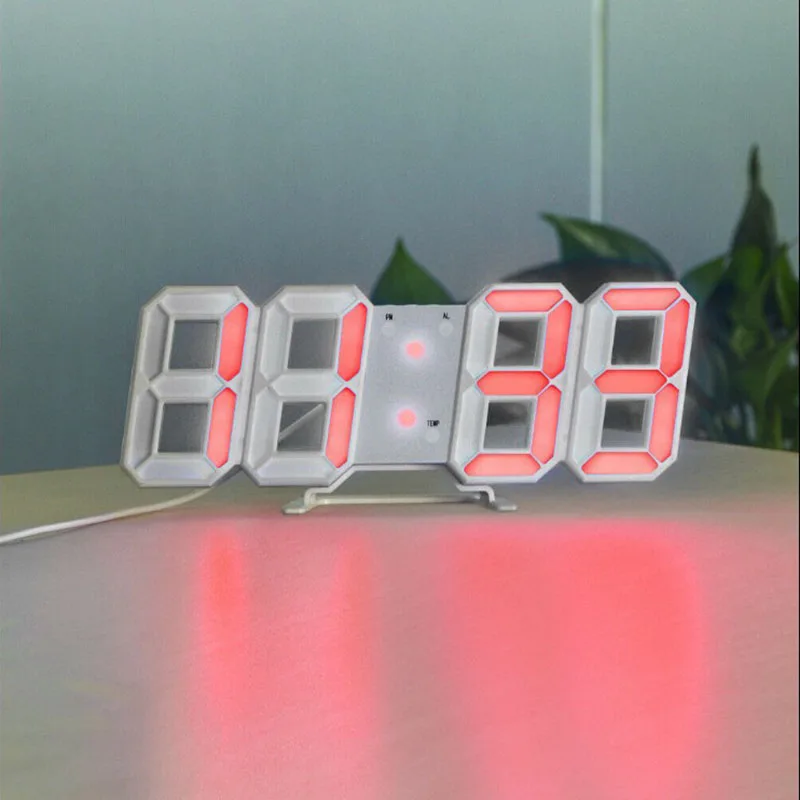 Современный цифровой 3D светодиодный настенный будильник часы повтора с 12/24 часовым дисплеем_ WK - Цвет: pink Font  Black