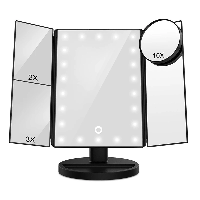 22 LED Touch Screen Light Makeup Mirror Table Desktop Makeup 1X/2X/3X/10X Magnifying Mirrors Vanity 3 Folding Adjustable Mirror