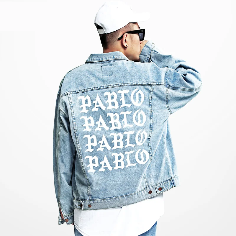 2017 Autumn Red Print PABLO light blue denim jacket Men