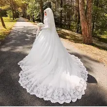 Vestido De Noiva Robe De Mariage Arabic Muslim Luxury Beautiful Long Trail Long Sleeve Hijab Wedding Dress with Veil 2017