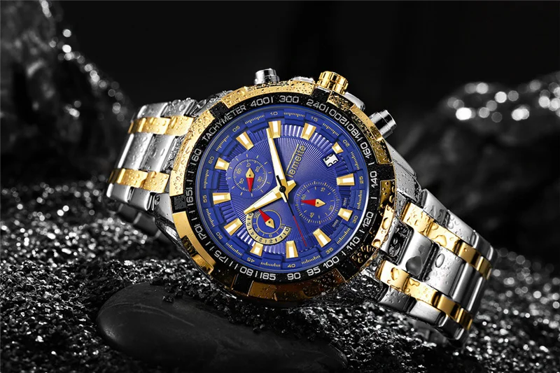 Golden Luxury Waterproof Wristwatch Men Quartz Watch