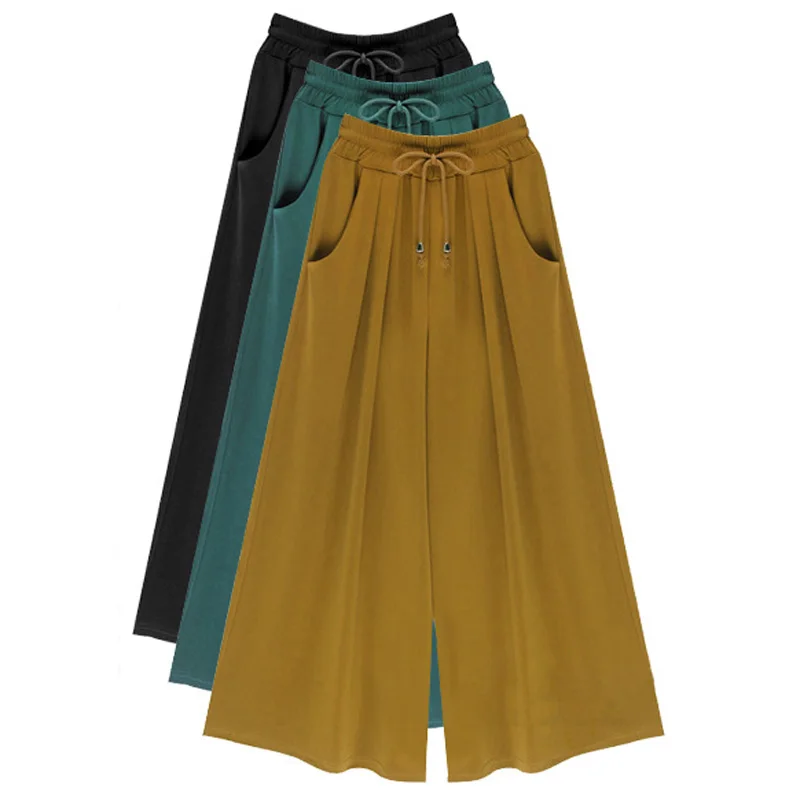 

Women's Drawstring Ankle-Length Wide Leg Pants Green Loose Streetwear Casual Trousers For Women Plus Size 5XL 2019 Autumn Pants
