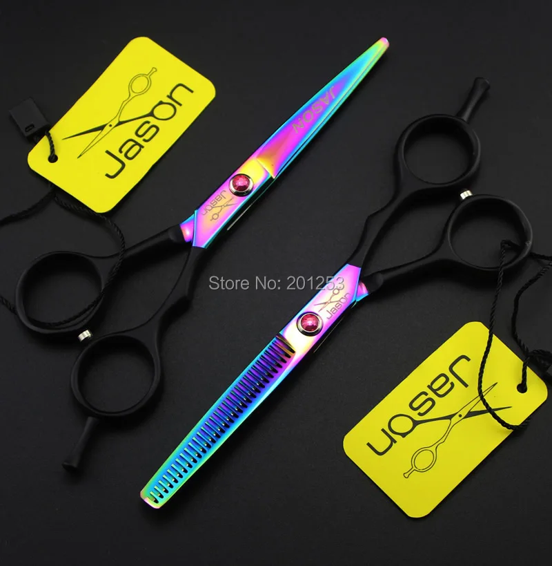 

Professional 5.5Inch Cutting Scissors and Thinning Scissors Kits,JP440C Colorful Human Hair Shears for Salon Barber 1set LZS0468