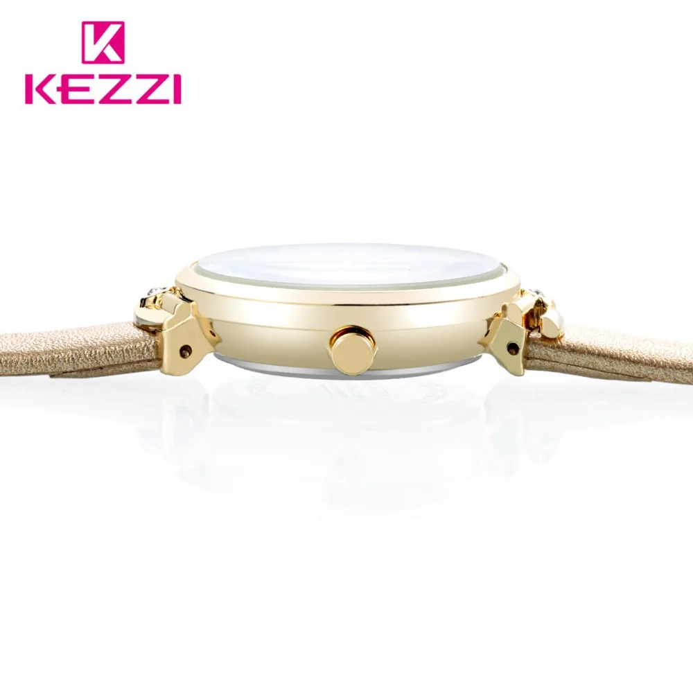 Фото Kezzi роскошные женские часы, женские повседневные наручные часы с кожаным ремешком, водонепроницаемые кварцевые часы, женские часы №5