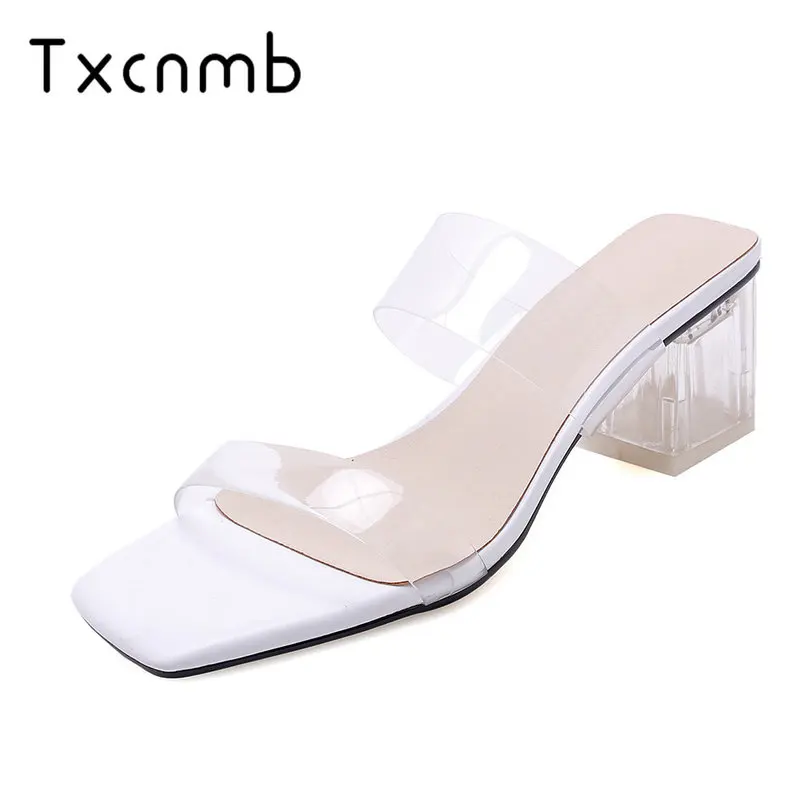 

TXCNMB 2019 shoes woman Ladies Sandals High Heel Transparent Patent Leather Open-toed Slingback Summer Women Shoes wedding