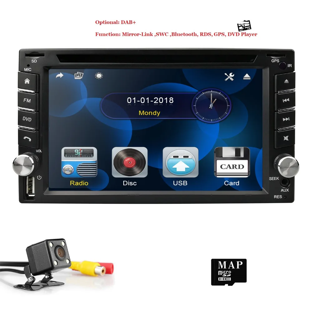 

800*480 Capacitive screen 6.2" GPS navigation Universal Car DVD Player with RADIO Bluetooth SWC USB CAM IN mirrorlink SD CAMERA