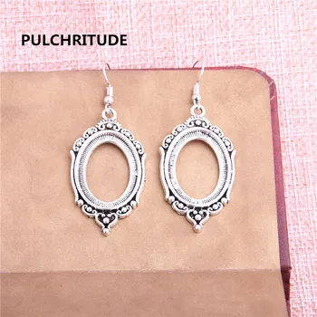 

PULCHRITUDE 16PCS Fit 18*24.5mm Dia Alloy Antique Silver Oval Cabochon Setting Earring Base Fit For Dangle Earring DIY T0632